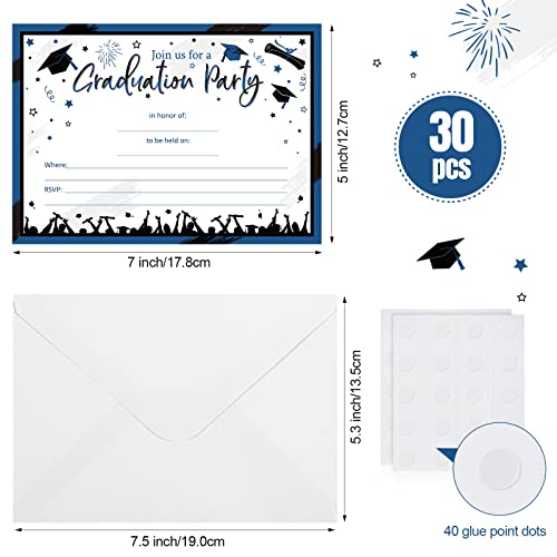 30 Pcs Graduation Party Invitations Graduation Invite Cards With Envelopes Grad Announcement Cards For College High School University Grad Celebration Announcement Graduation Party (Blue Black) #TOP2