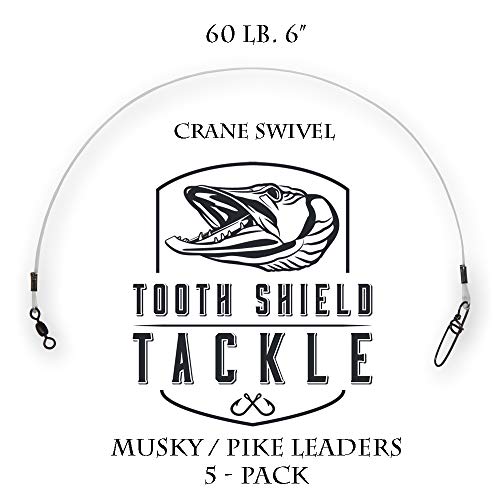 Tooth Shield Tackle 5 Pack 60 lb. Premium Fluorocarbon Musky Leader Muskie Pike