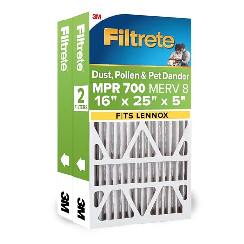Image of Filtrete 16x25x5 AC Furnace Air Filter, MPR 700, MERV 8, Fits Lennox, Capture Dust, Pollen & Pet Dander Reduction, 2-Pack