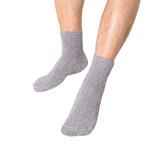 rycnet Einfarbige Herren-Socken, warm, dick, Korallen-Fleece, flauschig, Schlafsocken, Geschenk für Neujahr, Grau Cover