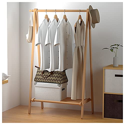 Portant à vêtements en bois robuste avec étagère en grille et crochets de sac