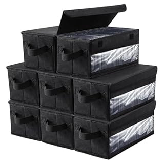 Aolawco 8 Pack CD Storage Box with Cover, 14.1 * 6.2 * 5.5 In Side Visual CD Case, CD Storage Box Holds 40 CDs in full jewel cases, 80 CDs in slim cases, and 200 discs in CD sleeves - Black