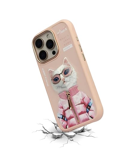 Image of Nimmy Glasses Cool 2.0 Series Case Cover for iPhone 16 Pro Max - White Rich and Beauty | 3D Embroidered Pet Design | Shockproof Trendy Phone Case for Girls & Women