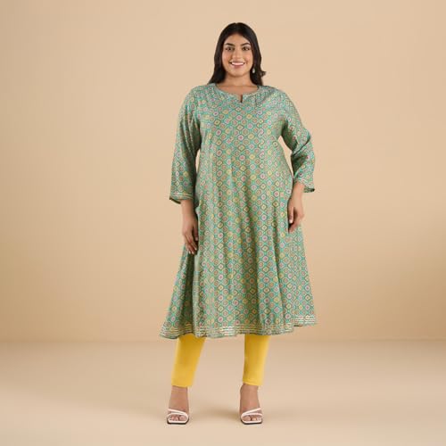 Image of BIG HELLO - THE PLUS LIFE Women's Polyester Blend Kurti Green