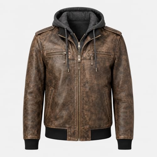 Chaqueta biker de cuero anilina vintage para hombre miniatura 1
