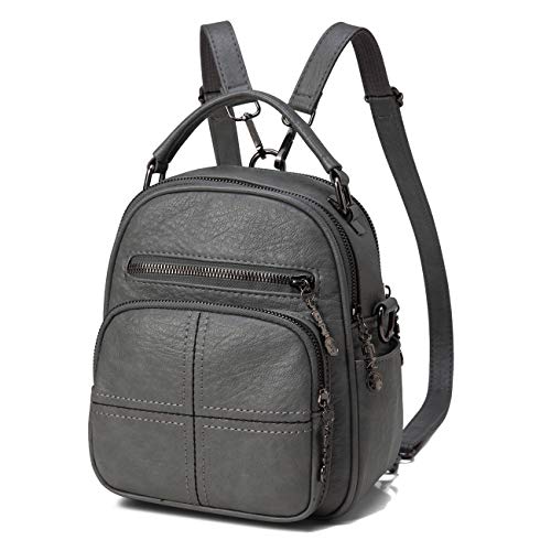 Small Backpack Purse for Women, Kasqo Cute Convertible PU Leather Mini Backpack Shoulder Bag for Ladies Teen Girls-Gray