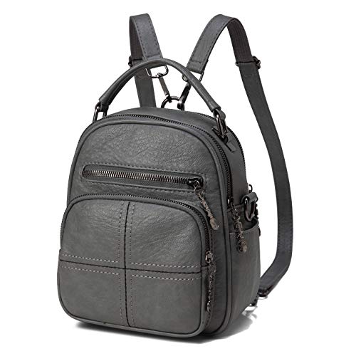 Kasgo Mochila Mujer, Mini Bolso Mujer Lindo Pequeño Plaza Bolsos Bandolera PU Cuero Monedero Convertible Moda Mochila Escolares Mochila de Viaje Casual Niñas Chicas Adolescentes Señoras, Gris