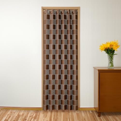 アコーディオンのれん,断熱のれん, 間仕切りカーテン, 冷暖房省エネ対策, ハサミでカット可能, 簡単設置, 室内用断熱 防寒 目隠し,遮光,保温,防音,省エネ,冷気遮断,エアコン対策,脱衣所,廊下,階段,玄関,入り口,洗面所,95×265cm (市松ブラ