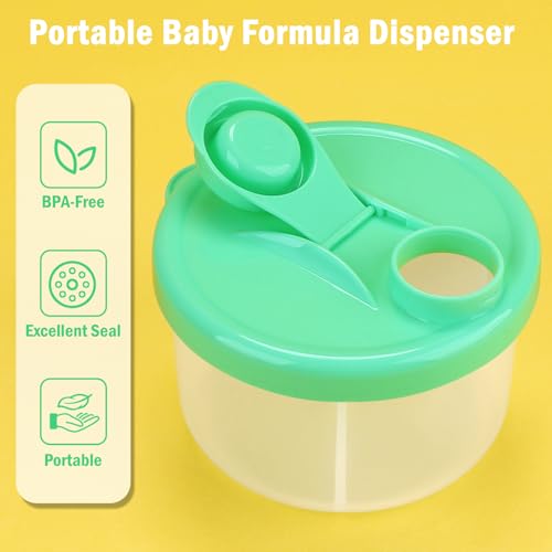 Image of Accmor Baby Formula Dispenser On The Go, Non-Spill Rotating Three-Compartment Formula Container to Go, Milk Powder Kids Snack Container for Infant Toddler Travel, Green