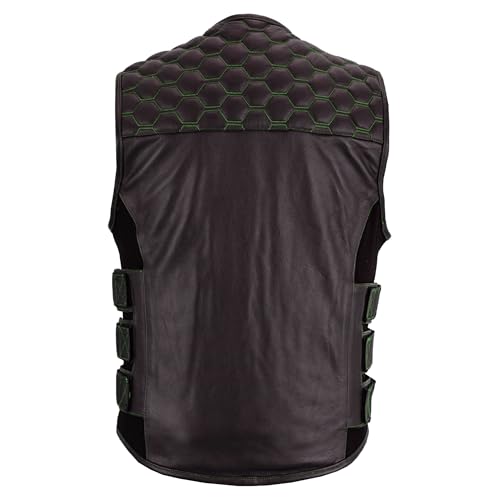 New Men's Biker Motorcycle Riding Tactical Hex-Stitch Faux Leather Vest Dual Concealed Carry Gun Pockets Vests2