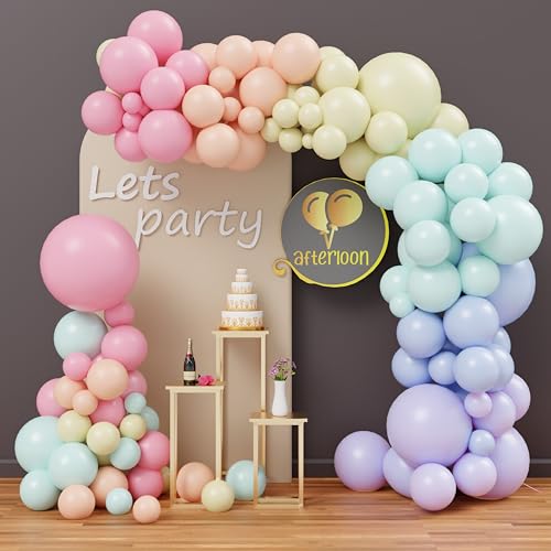 Image of AFTERLOON Biodegradable Natural Rubber Latex 138pcs Pastel Rainbow Assorted Different Sizes 18 inch 12 inch 10 inch 5 inch Plastic-Free Alternative Balloon Garland Arch Kit for, Graduation, Wedding, Anniversary