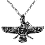 Asoodehdelan Large Farvahar Necklace Persian Art Farohar Zoroastrian Faravahar Chain Necklace (Silver Plated, 18)
