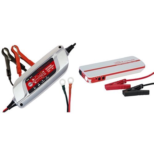 Dino KRAFTPAKET 12V-5A BATTERIELADEGERÄT Vollautomatisches 8-Schritt Batterie Ladegerät Erhaltungsgerät Erhaltungsladegerät Batterietrainer für KFZ PKW Auto Motorrad und Dino KRAFTPAKET 12V-600A STARTHILFEGERÄT 66.6Wh 18000mAh mit Powerbank Starthilfe Boo