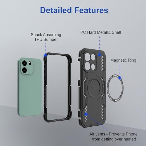 Image of Zapcase Back Case Cover for OnePlus Nord CE 6 | Magnetic Case with Built-in Metal Ring | Supports MagSafe Charger, Wallet & Car Mount | Shockproof Hybrid PC + TPU | Black
