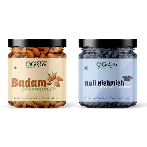 Image of Goshudh Almonds 250g + Black Raisins 250g Combo Pack | Fresh, Tasty & Nutritious, Ideal for Daily Snacking (500gm Combo Pack)