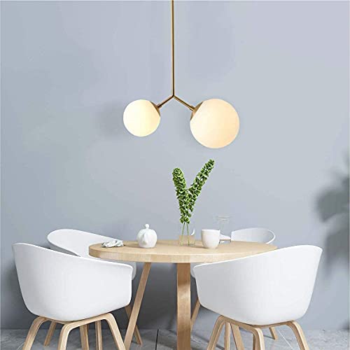 Fulesi Mid Century Brass Gold Globe Pendant Light Modern Adjustable Two Light Kitchen Lamp With Matte White Frosted Glass Globe Lampshade Pendant Light #TOP5
