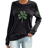 Sudadera de manga larga para mujer, cuello redondo, estampado de trébol verde, casual, ligera, ajuste relajado, para mujer, túnica de moda para el día de San Patricio, caqui, 3XL
