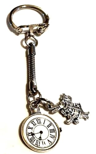 Image of Alice in Wonderland 'I'm Late' White Rabbit Keychain/Fairy Tale Keyring/Boho Bag Charm