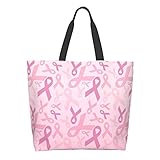 Qwalnely Tote Bag Beach Canvas Bag Travel Reusable Grocery Shopping Bag, Breast Cancer Survivor Awareness Tote Gifts for Women Men