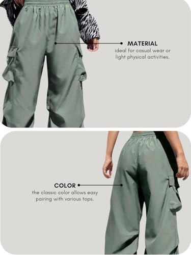 Image of GRECIILOOKS Women's Cargo Pants|Trousers |High Waist Cotton Trouser |Flared Parachute Pants with Side Pockets | Cargo Pant|Elegant for College & Events