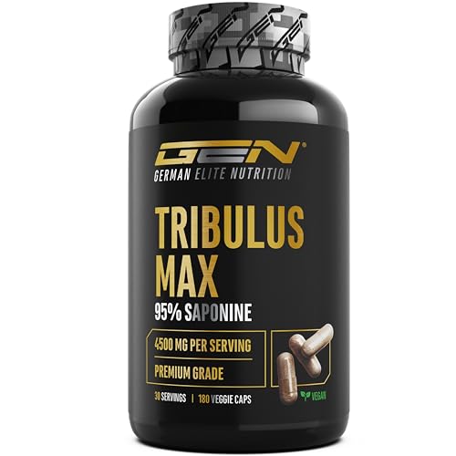 Tribulus Max - 180 cápsulas - alta dosis con 4500 mg por dosis diaria - 95% de saponinas - extracto puro de Tribulus terrestris 10:1 - sin aditivos innecesarios, vegano