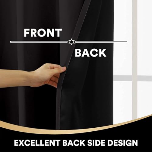 Image of 100% Blackout Double Pinch Pleat Curtains, Linen, Thermal Insulated, 2 Panels, Solid,(Black)