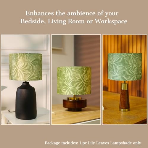 Image of Dreamy Walls 10.5'' Drum Lamp Shade for Bedroom, Living Room | Handcrafted Printed Faux Silk Replacement Lampshade Only | Easy Assembly, 10.5x8.5 Inches, Lily Leaves Shade(Pack of 2)