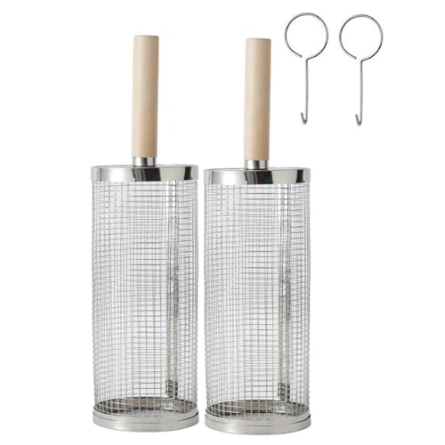 DragonX2 Lot de 2 paniers de barbecue roulants avec poignées en bois amovibles, filets de barbecue imbriqués, accessoires de barbecue pour légumes et crevettes,...