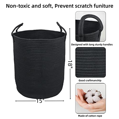 Image of XUANGUO Black Cotton Rope Laundry Basket Hamper for Clothes Large