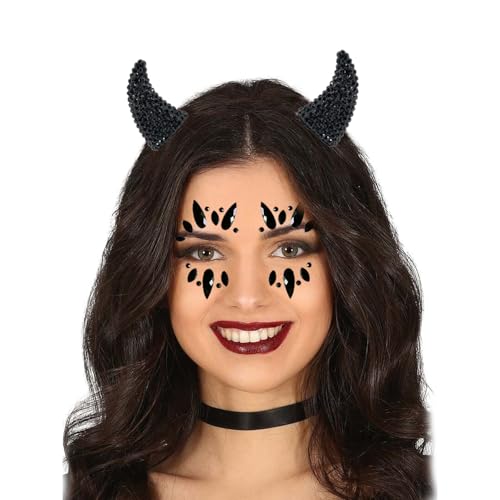 Ausejopeac Black Demon Halloween Devil Costume Set, Black Devil Horns Headband And Devil Tail And Devil Face Diamond Sticker Halloween Devil Demon Cosplay Costume Party… thumb #1