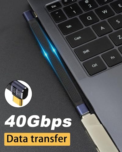 Image of MICROWARE Flat Short USB C Extension Cable 5inch, 240W Right Angle USB C Male to Female Cable, 40Gbps USB 4.0 Type C Extender Cable, External SSD, Docking (Right Angle Female to Male)