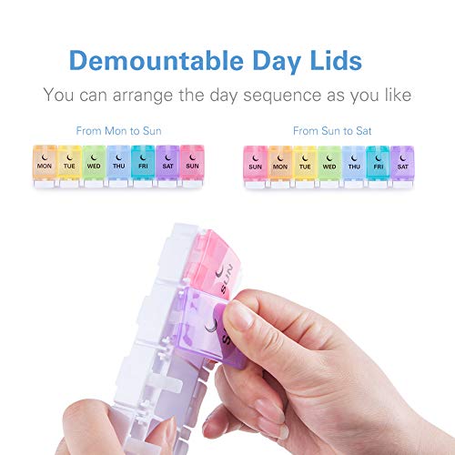 BUG HULL Pill Organizer 2 Times a Day, Super Easy to Open AM PM Pill Box,Large Pill Container, Weekly Medicine Organizer Twice a Day,Day and Night Pill Case 7 Day for Vitamin,Cod-liver oil,Supplements