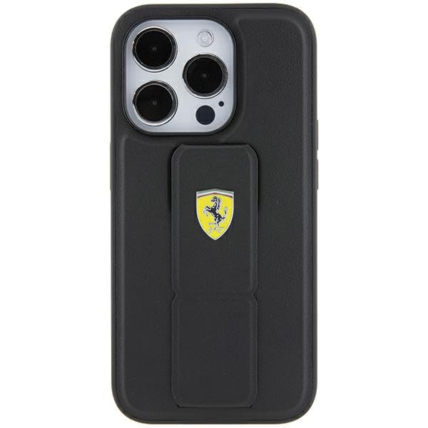 Ferrari FEHCP15SGSPSIK Coque pour iPhone 15 6,1" Noir Hardcase Grip Stand Logo en métal