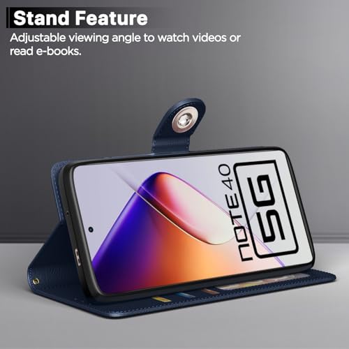Image of Pikkme Flip Cover for Infinix Note 40 5G Leather Finish | Inside TPU with Card Pockets | Wallet Stand and Shock Proof | Complete Protection Button Flip Case(Blue)