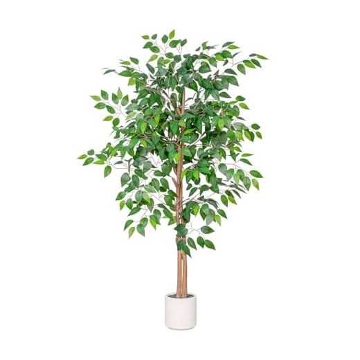 VIVATREES 5FT Artificial Ficus Tree with White Planter, Realistic Faux Silk Indoor Outdoor Plant for Home Office Living Room, Porch, Garden Decor