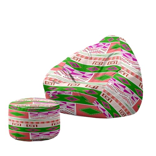 Hiseng Funda Puff Pera con Reposapies Sin Relleno S M L XL XXL, Puff Sin Relleno Lavable Grande Pequeño para Infantil Adultos Almacenaje de Juguetes de Peluche (Estampado Bohemio 9,80x90cm)