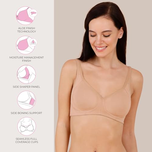 Image of Amante Women's Side Support Shaper Non-Padded Non-Wired Full Coverage Cotton Bra | Seamless Cups | Moisture-Wicking Fabric | High Support Everyday Bra