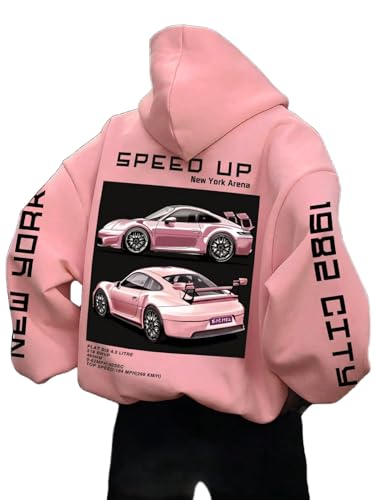 WDIRARA Men's Graphic Print Drop Shoulder Zipper Hoodies Long Sleeve Sweatshirts with Pockets