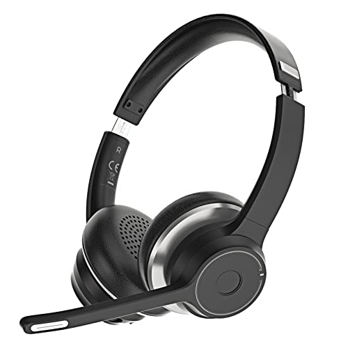 Wireless Headset with Microphone for Laptop/Computer/PC/Cell Phones, Bluetooth Headset with Mic Noise Canceling, On Ear Headsets cvc8.0, 22 Hours Talk Time, for Zoom/Ms Teams/Skype/Home/Office