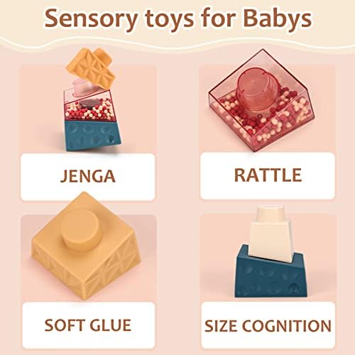 Stacking Toys for Babys 1 2 3 Year Olds - Irregular Stacking Blocks Games with Rattle Montessori Baby Toys Toddler 18 Months Early Educational Sorting Balance Game Gifts for 1-6 years old Boys Girls