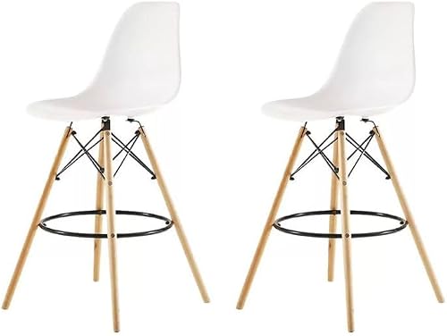 SMTE latest Modern Style Eiffel Chair Counter Bar Stools Set - 2 Pieces - White with keychain
