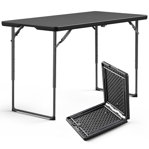 MAKE CHANGES Folding Table 4FT Heavy Duty Plastic Table with Handle, Foldable&Portable, Fold-in-Half Utility Tables for Outdoor, Dining, Wedding, Events, Indoor, Picnic, Camping, Party, Black