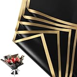 ラッピングペーパー 花束 5枚セット 58x58cm ラッピング材 結婚式 バレンタインデー 記念日 厚め 防水 花屋 ギフトショップ 工芸品 DIY 手作り 業務用 手芸用 （黒）