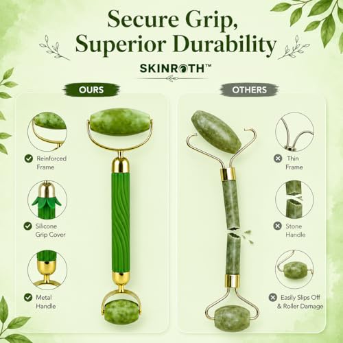 Image of Advance Gua Sha and Face Roller Set: Anti-Breakage Jade Roller for Long-Lasting Use, Jawline Sculpting and Puffiness Reducing, Gua Sha Facial Tools for Self Care Gift (Green