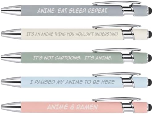 Black Ink Ballpoint Pen Collection with Stylus Tip Gift Set of 5 Pens Anime (Set A) image 5