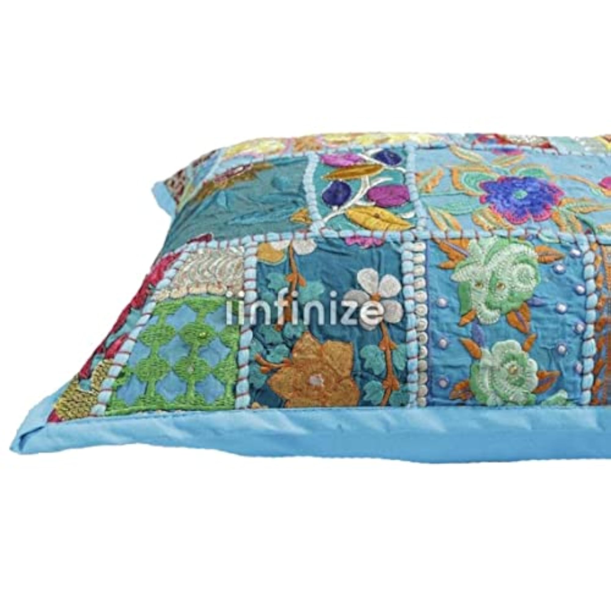 Cotton Patchwork Khambadiya Rectangular Pillow Cover, 16x24 inch