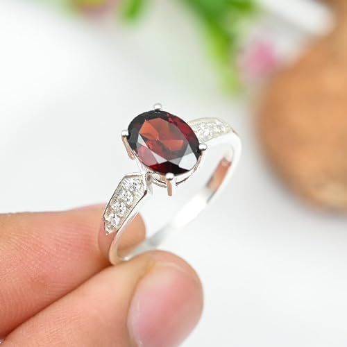 Bague Homme En Argent 925 Sertie De Grenat Naturel Et Zircone - Taille Personnalisable - Fait Main