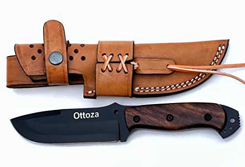 Ottoza Handmade 1095 Carbon Steel Bushcraft Knife & Classic Wood Handle- Survival Knife - Camping Knife - Tactical Knife - Hunting Knife with Sheath - Outdoor Knife with Sheath - Vertical Knife No:323