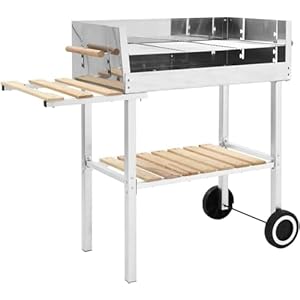 Kitchen & Dining Kitchen Appliances Outdoor Grills XXL Trolley Charcoal BBQ Grill Stainless Steel with 2 Shelves