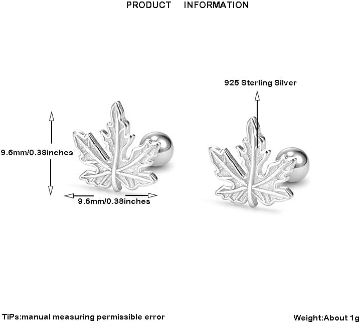 S925 Sterling Silver Maple Leaf Stud Earrings/Screw Back - Image 4